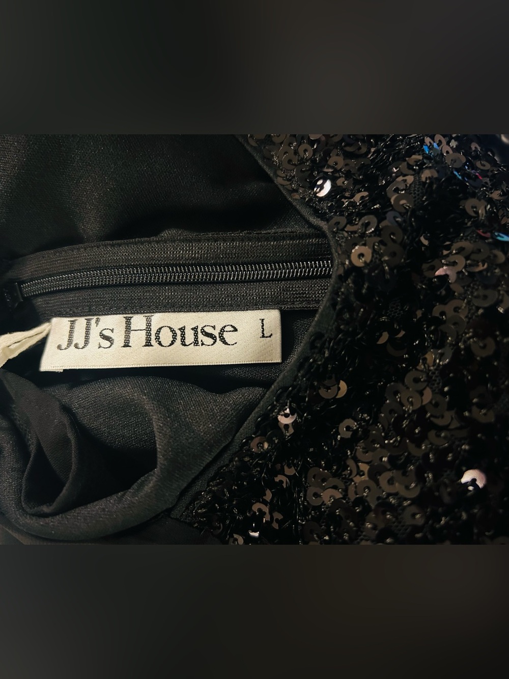 JJs House Chiffon Black Sequin Bodice Long Sleeve Evening Gown. New With Tags - Picture 7 of 7
